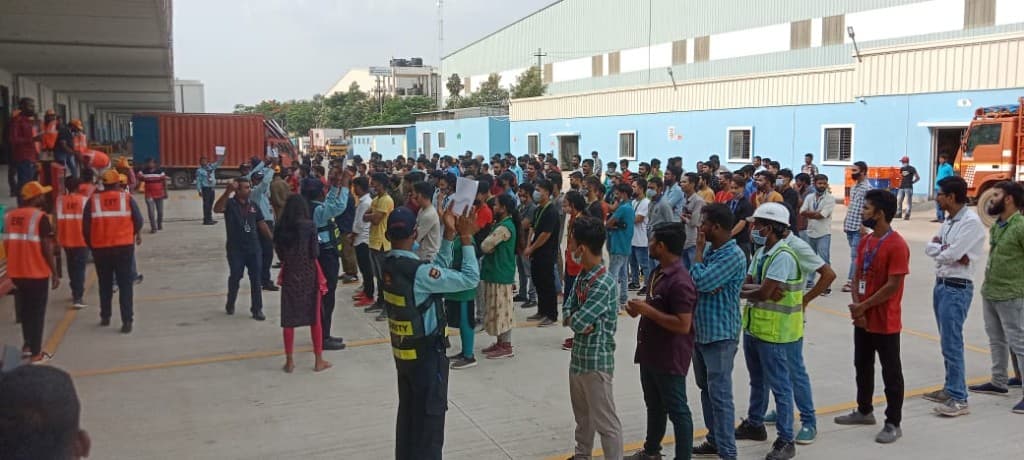 Factory evacuation gathering