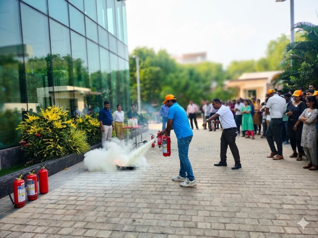 Instructor demonstrating extinguisher use